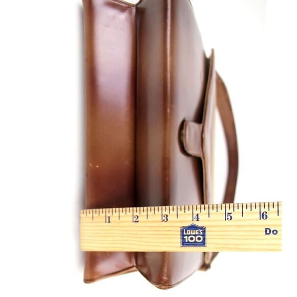 VINTAGE Sydney California BROWN GENUINE LEATHER FRAMED FLAP BAG HANDBAG SATCHEL - Picture 10 of 14